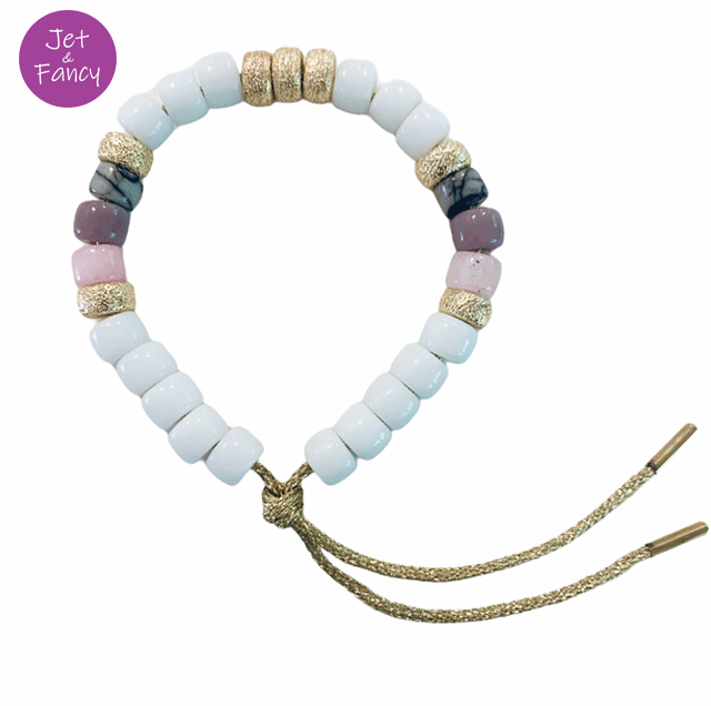 MULTI COLOR NATURAL STONE PONY BEAD BRACELET – TIE ON – WHITE GOLD – Pony  Bead Bracelets, headbands and accessories